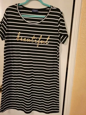 SCARLETT XL SUMMER DRESS BLACK/WHITE Striped Tunic Women's GOLD BEAUTIFUL SIGN - Image 1 of 4