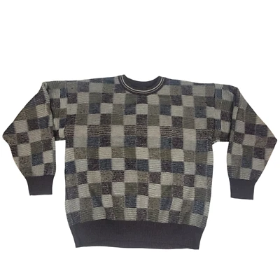 VTG Coogi Style Sweater Mens Patchwork Cellini Size XLT 90s Earth Tone M - Image 1 of 4
