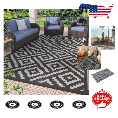 5'x8' Braided Waterproof Outdoor Rug - Reversible Geometric Design for Patios - Image 1 of 4