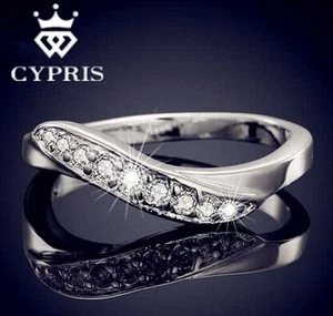 Women’s 18 Carat White Gold Plated, Cubic Zirconia Crystal ‘Noble’ Wedding Ring - Picture 1 of 6