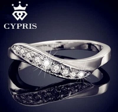 Women’s 18 Carat White Gold Plated, Cubic Zirconia Crystal ‘Noble’ Wedding Ring - Image 1 of 4