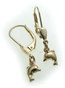 Pendientes para niños Pendientes Delfín Brillo 585 Oro Colgante Delfín Masivo Nuevo 14kt - Imagen 1 de 2