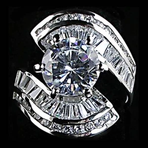 CONTEMPORARY_BRILLIANT CLEAR CZ RING_SZ-9__925 STERLING SILVER-NF - Picture 1 of 8
