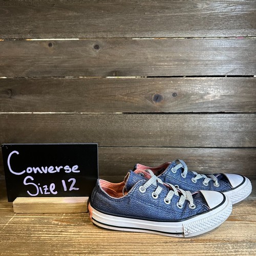 Scarpe sneakers basse casual bambino Converse CTAS blu navy glitter denim taglia 12 C