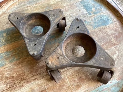 Lot Of 2 ANTIQUE CAST IRON CASTER Wheels ADAMS Co. DUBUQUE IA Furniture Salvage Cover