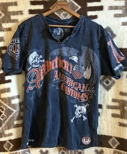 Affliction American Customs T-Shirt Black Gray USA Skull Bones Men’s Size XL - Picture 1 of 13
