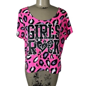 Justice Hot Pink Leopard Print Glitter Girls Rock Crop Top XL - Picture 1 of 4