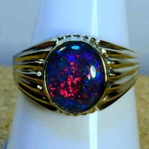 14k White Gold Plated 7.25Ct Black Fire Opal Gemstone Handmade Men Ring - Picture 1 of 5