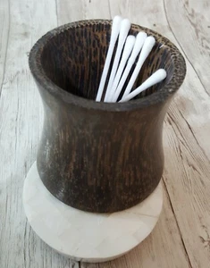 MOP Wood Organizer Box Jar Storage Cotton Swab Bud Q-tip Shell Facet Lid Craft - Picture 1 of 15