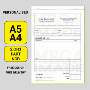 INVOICE / RECEIPT PERSONALISED PRINTED NCR, A4 / A5 SIZE, DUPLICATE / TRIPLICATE
