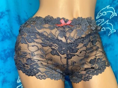 NWOT XOXO SHEER steel Gray Neon Pink  Lace Open Side Boyshorts Pantries 1X - Image 1 of 3