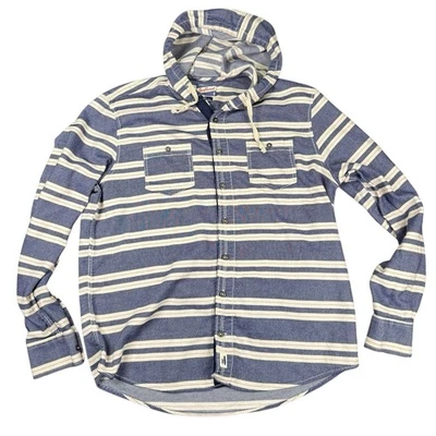 Sudadera con capucha de franela de surf Johnnie-O grande a rayas azul y blanco con botones para hombre Foto 1 de 4