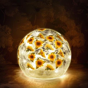 1 Pcs Sunflower Lighted Decorative Glass Ball 3.9 Inch Waterproof Yellow Flor... - Picture 1 of 6