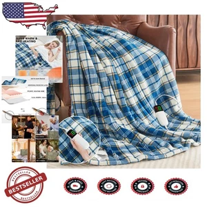 Elektrische Heizdecke 50x60 Navy Plaid Sherpa Warm Raum Deko Geschenk für Erwachsene - Bild 1 von 11