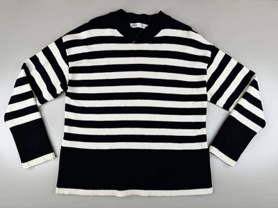 Suéter Zara Negro Blanco Bretón Rayas Para Mujer’s S Cuello Redondo París Tejido De Gran Tamaño Foto 1 de 4