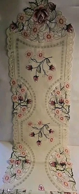 Corredor de Mesa Bordado Rosa Inglesa Margarita Encaje 13x68" Beige Rosa Verde  Foto 1 de 4
