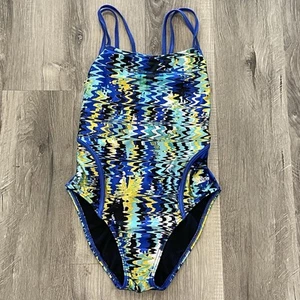 Speedo Girls One Piece Fully Lined Swimsuit Blue Multi Size 6/32 - Picture 1 of 4
