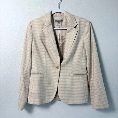 Ann Taylor Blazer 尺寸 4 棕褐色条纹单扣闭合夹克办公室职业 — 第 1/4 张图片