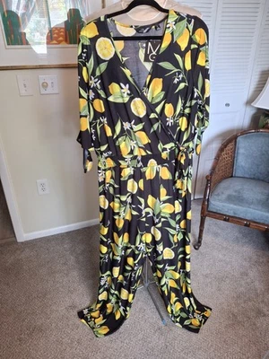 Mono Mlle Gabrielle Limón Talla 2X Cítrico Pierna Ancha Mameluco Mangas Corbata Nuevo Foto 1 de 4