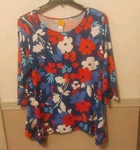Ruby Rd Blue Floral 3/4 Sleeve Tunic Blouse Top Sz XL - Picture 1 of 15