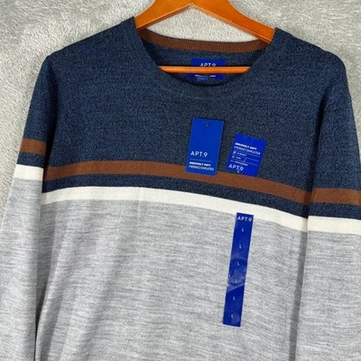 APT. 9 Seriously Soft Merino Wool Blend Sweater Mens Large Striped Knit - Image 1 of 4
