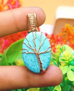 Lovely Turquoise Gemstone Copper Wire Wrapped Antique Tree Pendant Jewelry Gift~ - Picture 1 of 4