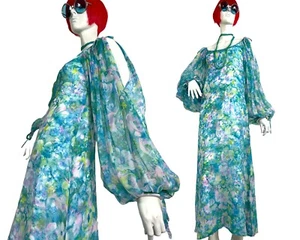 QUAD 1970s psychedelic balloon sleeve maxi dress / hippie / Mod / 1960s Boho - Picture 1 of 9