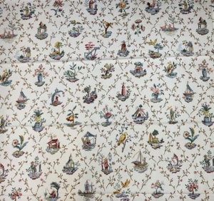 Akira Chinoiserie Toile in Cream (Vintage) BTY Vervain 100% Cotton 54" Wide - Picture 1 of 3