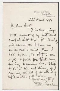 Peter Graham (1836-1921), Scottish painter, 1891 Autograph Letter - Picture 1 of 1
