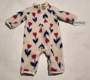 NWT Carter's Floral Sherpa Romper Jumpsuit One Piece 3 Months Baby Girl - Picture 1 of 1