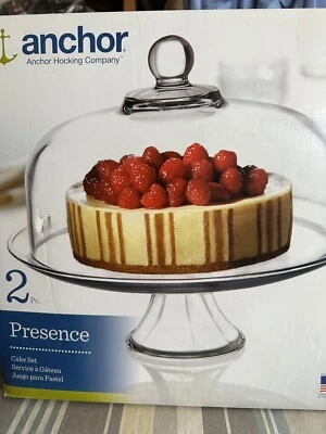 Anchor Hocking Entertainers 2 Piece Glass Domed Cake Set in Original Box NIB 13” - Image 1 of 4