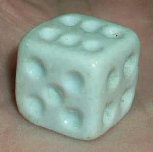 Antique Vintage Primitive Hand Crafted White Porcelain Dice (1) Game Piece - Picture 1 of 9