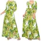 Janette Fashion Leopard Lime Banana Leaves Faux Wrap Maxi Dress