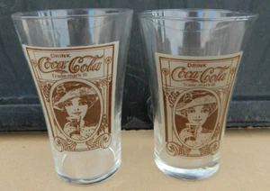 2 VTG COCA COLA Glasses 16oz Victorian Lady “The Archives” Flair Glass Coke-VGC - Picture 1 of 22