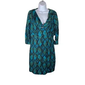 Etcetera Women’s Dress Empire Snake Pointe Knit Size 8 Green Blue 3/4 Sleeves - Picture 1 of 5