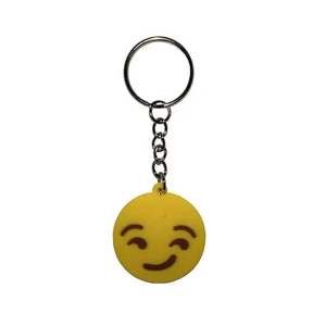 Smirking Half-Smile Cool Flirting Smiley Face Emoji Rubber Silicone Keychain - Picture 1 of 3