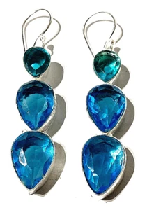 SCWEIZ BLAUTOPAS Edelstein 925 Sterlingsilber Schmuck Ohrringe HANDGEFERT. - Bild 1 von 5