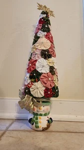 Vintage 90s Handmade Christmas Tree Decoration with Ceramic Snowman Base - Picture 1 of 9