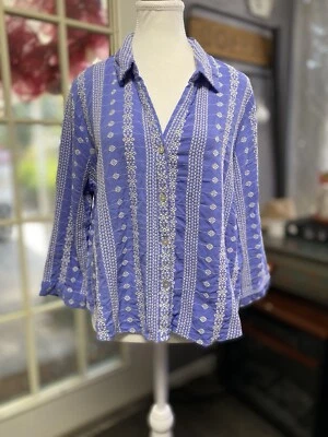 Cato Button Down Blouse Light Blue Floral Embroidery 3/4 Sleeves XL (z) - Изображение 1 из 4