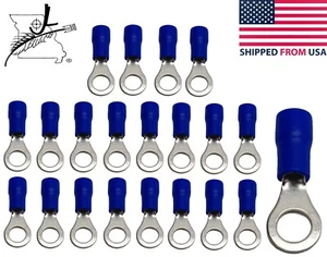 20x Blue 16-14 AWG #10 Ring Terminal Wiring Wire Crimp On Sleeved Insulated Loop - Picture 1 of 7