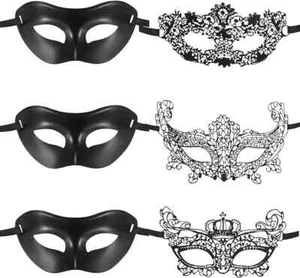 6Pcs Masquerade Masks for Couples / Black Lace Venetian Mascarade Ball - Picture 1 of 1