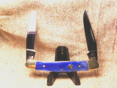 NAVAJA DE BOLSILLO RATA ALMIZCLERA MANGOS HUESO AZUL CUBIERTOS COLA BLANCA WT-215BLSB, 3-1/2" Foto 1 de 4