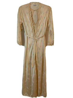 Vintage Diane Von Furstenberg for RE-7 Cream Floral Long Robe Gown Size Petite - Image 1 of 4