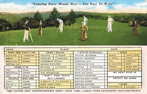 Postcard Time Savers Busy Persons Correspondence Card Golf Too Busy To Write   - Picture 1 of 2