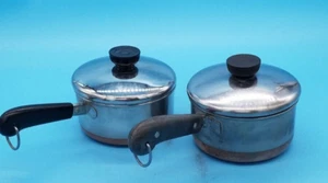 2 Vintage 1801 Revere Ware 1 Quart Kochtopf mit Deckel USA Edelstahl - Kupferboden - Bild 1 von 8