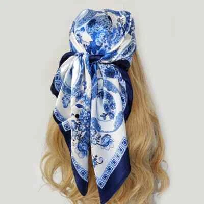 Large Square Satin Scarf for Women 90cm Head Wrap Hairband All Season Tie Cover - Image 1 of 4