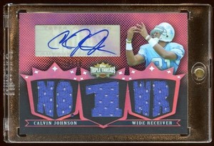 CALVIN JOHNSON 2007 TOPPS RC AUTOGRAPH #ED 16/18 LIONS HOF WR 5X GAME JERSEY HOT