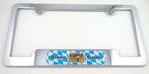 Bavaria German Chrome License Plate Frame Dome Emblem BayernFree caps - Imagen 1 de 5