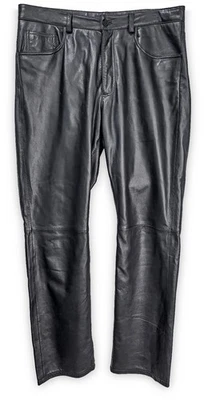 Pantalones de motociclista ajustados de cuero genuino negro DKNY Y2K para hombre talla 34 Foto 1 de 4