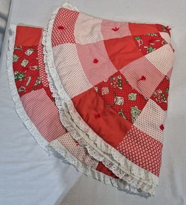 DE COLECCIÓN Falda Acolchada Árbol de Navidad con Borde de Encaje Volantes Rojo Y Blanco Foto 1 de 4